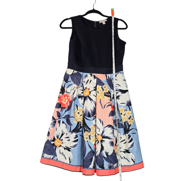CB Est‎ 1962 Womens Size 4 Petite Floral Dress Navy Blue Stretch Sleeveless - Picture 9 of 16
